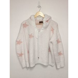 POL Super Soft White/Pink Star Long Sleeve Slouch Hoodie Pullover Womens M EUC